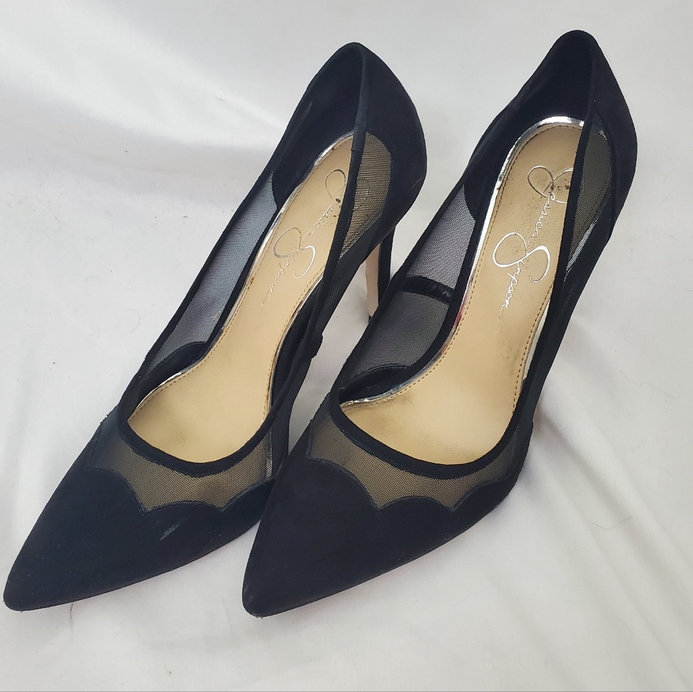 Elegant Black Mesh Scalloped Women's Heels